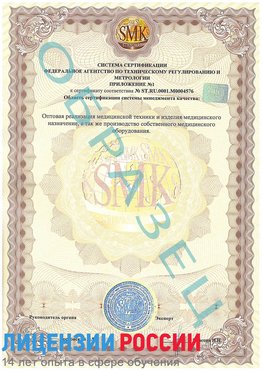 Образец сертификата соответствия (приложение) Заречный Сертификат ISO 13485